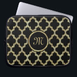 Faux Gold Glitter Quatrefoil Ikat Pattern Laptop Sleeve<br><div class="desc">Faux gold and diamonds glitter quatrefoil Ikat geometric pattern over custom black background changeable on the website. Pastel overall tones. many color combination is available and many can be created on the website. If you need any help customizing any of my designs, contact ArtOnWear designer. Free text formatting with live...</div>