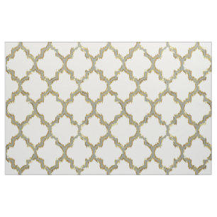 Faux Gold Glitter Quatrefoil Ikat White Back Fabric