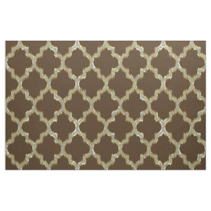 Faux Gold Glitter Quatrefoil Ikat With Brown Back Fabric