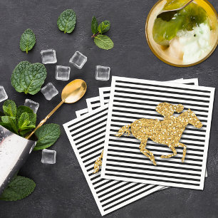 Faux Gold Glitter Race Horse Black & White Stripes Napkin
