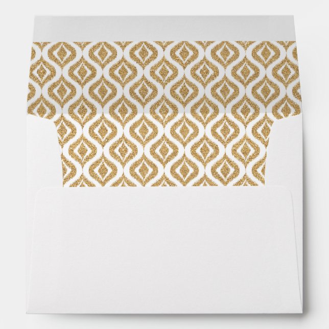 Faux Gold Glitter Retro Chic Ikat Drops Pattern Envelope (Back (Bottom))