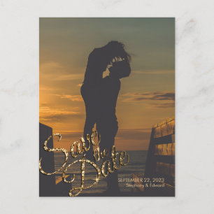 Faux Gold Glitter Save the Date Photo Postcard