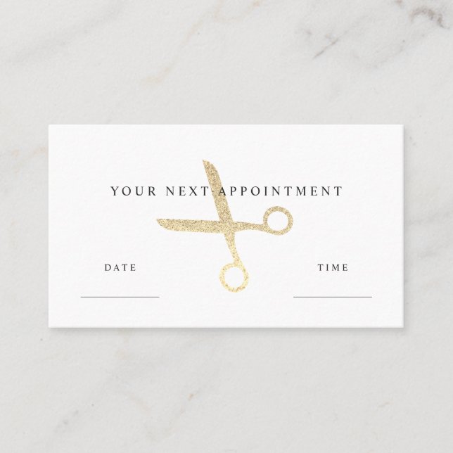 Faux Gold Glitter Scissors Appointment Card (Front)