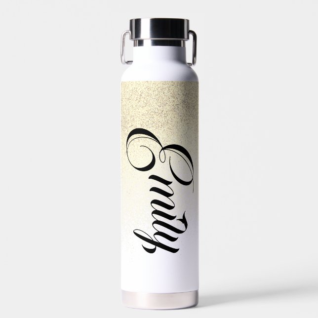 Faux Gold Glitter Script Monogram  Water Bottle (Front)