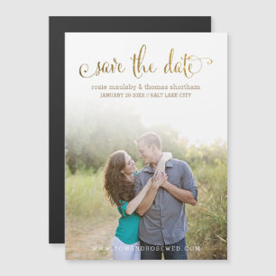 Faux Gold Glitter Script Save the Date Magnetic Invitation