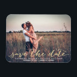 Faux Gold Glitter Script Save the Date Magnets<br><div class="desc">Customisable save the date photo magnets featuring retro typography.</div>