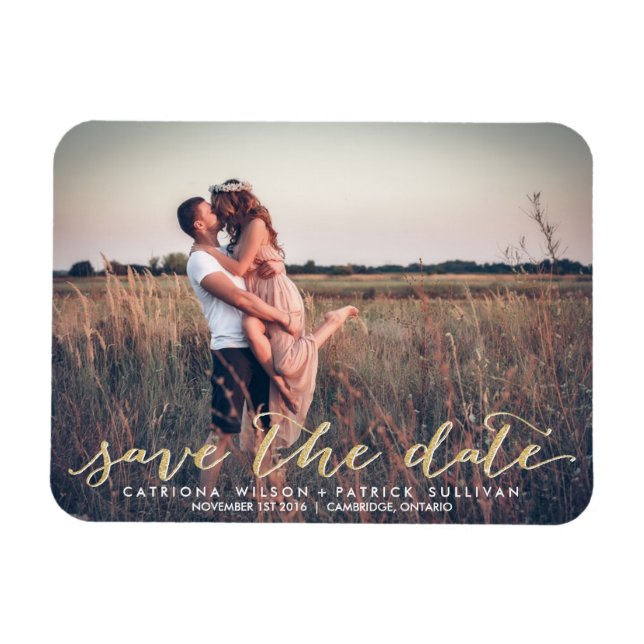 Faux Gold Glitter Script Save the Date Magnets (Horizontal)