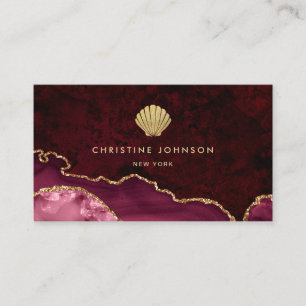faux gold glitter seashell on burgundy business card
