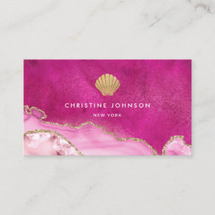 faux gold glitter seashell on pink business card