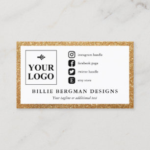 Faux Gold Glitter Social Media Icons with Logo Business Card