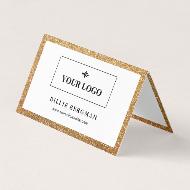 Faux Gold Glitter Social Media Logo & Photo Business Card (Front)