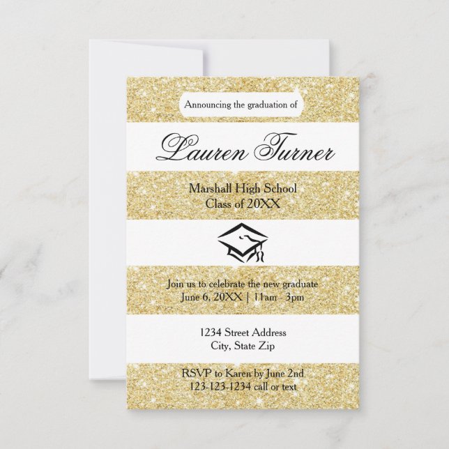 Faux Gold Glitter Stripe - 3x5 Grad Announcement (Front)