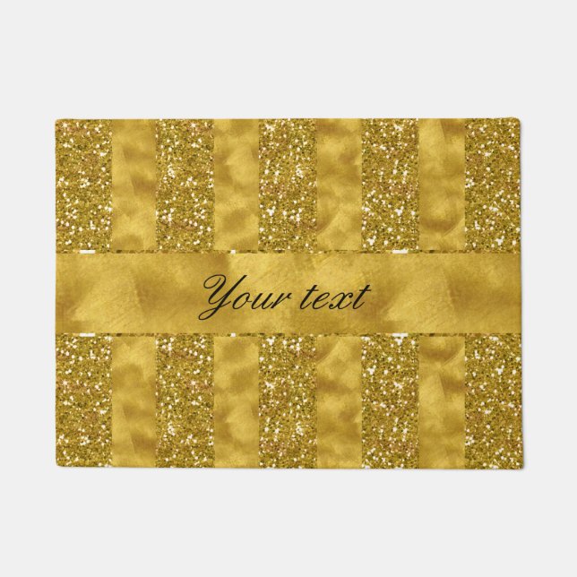 Faux Gold glitter stripes on Gold Foil Doormat (Front)