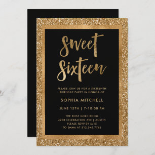 Faux Gold Glitter Sweet 16 Party Invitation