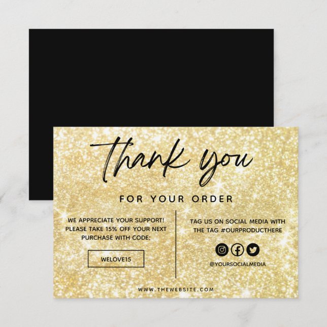 Faux Gold Glitter Thank you Media Insert (Front/Back)