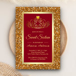 Faux Gold Glitter Tiara Princess Red Sweet Sixteen Invitation<br><div class="desc">Invite your guests with this elegant sweet sixteen invitation featuring a beautiful tiara on a faux gold glitter background. Simply add your event details on this easy-to-use template to make it a one-of-a-kind invitation.</div>