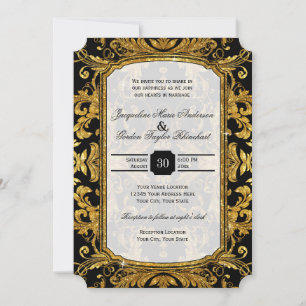 Faux Gold Glitter Ticket Style Vintage Typography Invitation