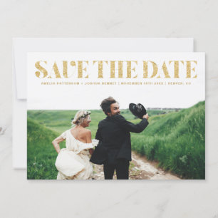 Faux Gold Glitter Typography Photo Save the Date