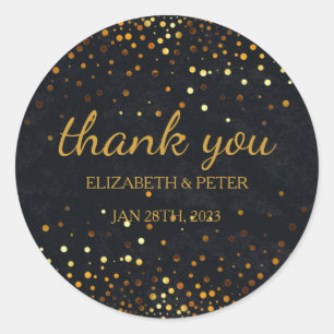 Faux Gold Glitter Wedding Thank You Classic Round Sticker