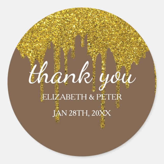 Faux Gold Glitter Wedding Thank You Classic Round Sticker (Front)