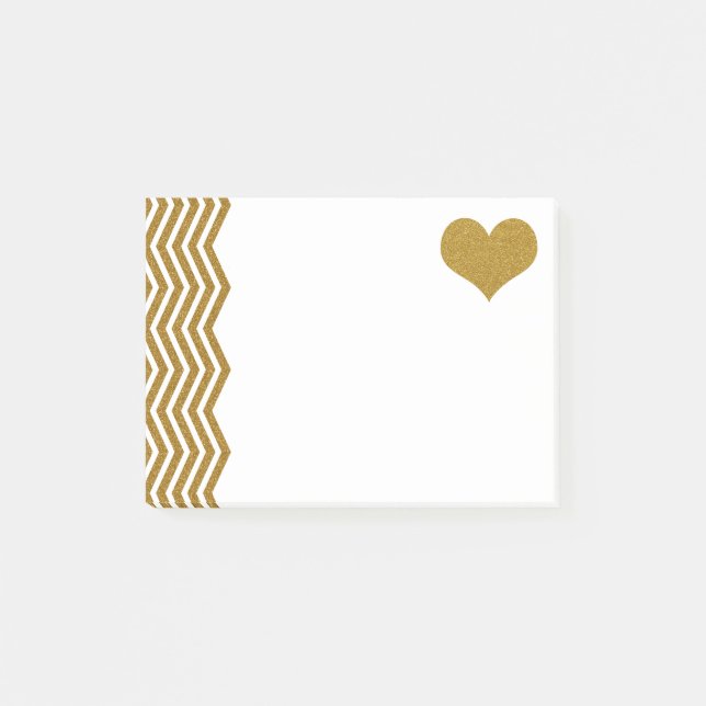 FAUX Gold Glitter Zigzag And Heart (printed flat) Post-it Notes (Front)