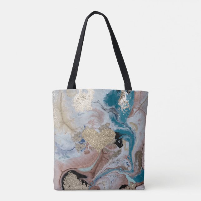 Faux Gold Glittery Heart Cool Gold Marble Texture Tote Bag (Back)