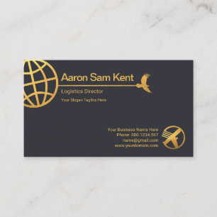 Faux Gold Globe Hawk Supply Line Blue Marketing Business Card