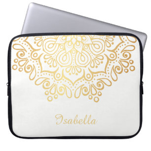 Faux gold Gold Intricate Lace Mandala white Laptop Sleeve