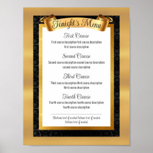 Faux gold gourmet dinner party catering menu poster