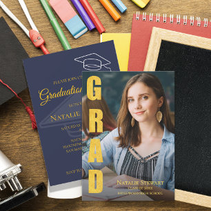 Faux Gold GRAD Photo Class 2026 Graduation Party Invitation