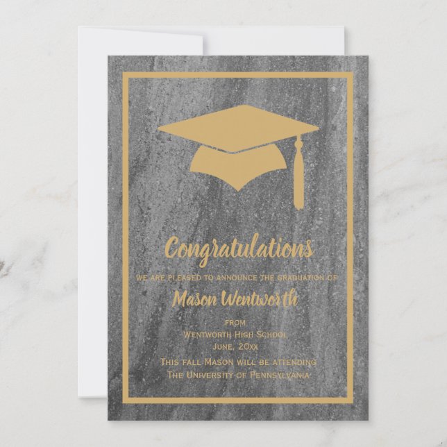 Faux Gold & Granite Graduation Announcement (Front)