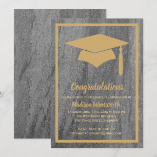 Faux Gold & Granite Graduation Invitation