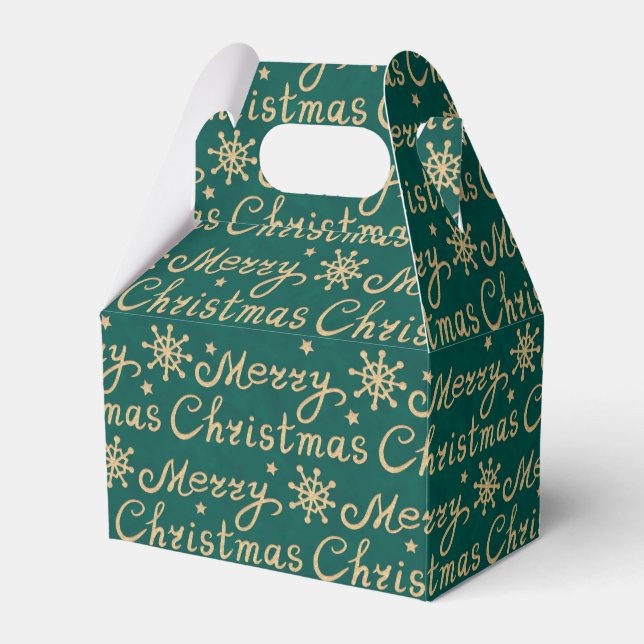 Faux Gold & Green Merry Christmas Lettering Favour Box (Front Side)