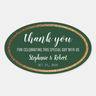 Faux Gold Green Modern Elegant Wedding Oval Sticker
