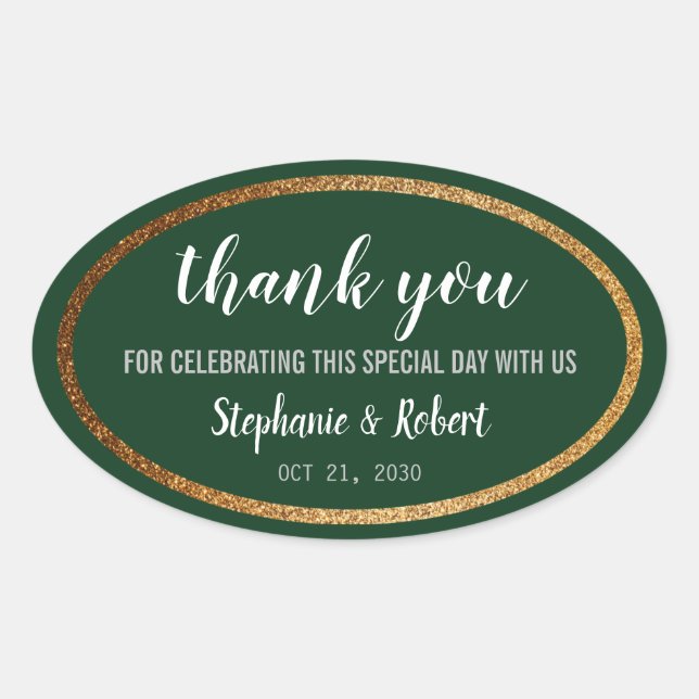 Faux Gold Green Modern Elegant Wedding Oval Sticker (Front)