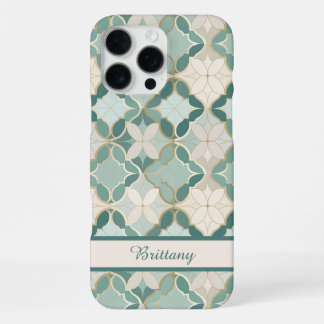 Faux Gold + Green Moroccan Tile Personalised iPhone 16 Pro Max Case