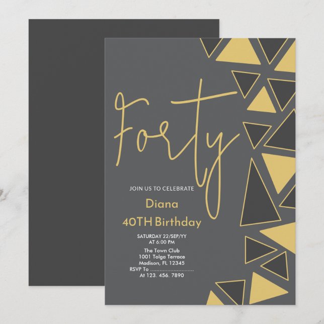 Faux Gold & Grey Birthday Invitation (Front/Back)