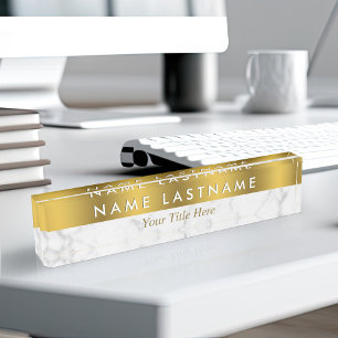 Faux Gold Grey Marble Elegant Modern Stylish Sleek Nameplate