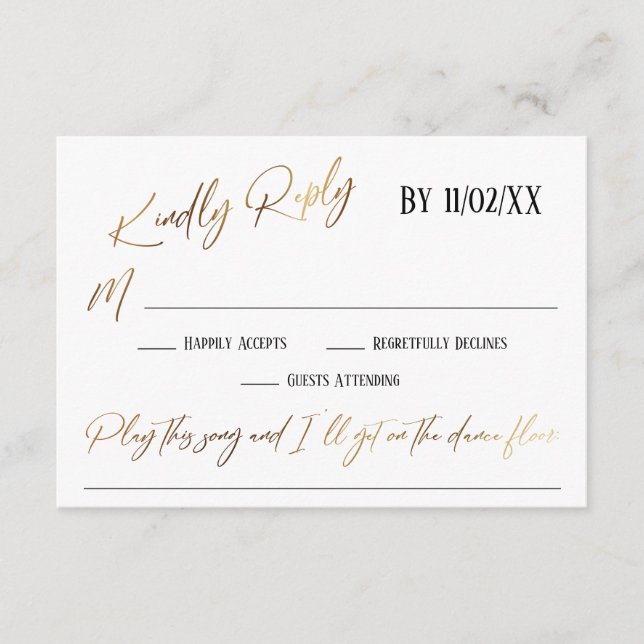 Faux Gold Handwriting Simple Song Request RSVP Enclosure Card (Front)