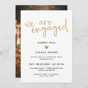 Faux Gold Handwriting We Are Engaged Photo Invitation