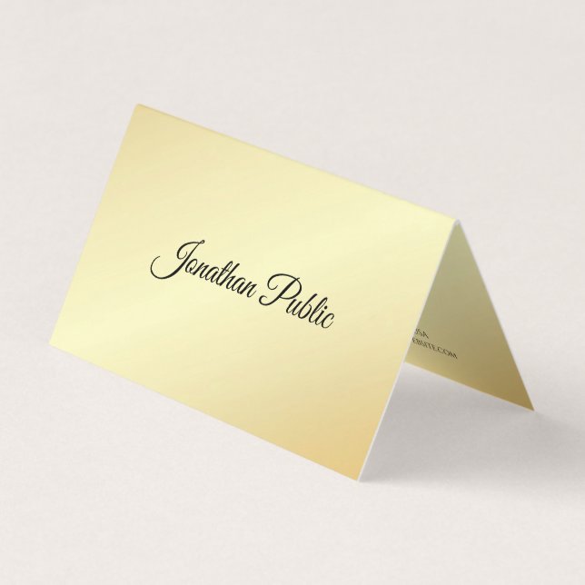 Faux Gold Handwritten Modern Template Elegant Business Card (Front)