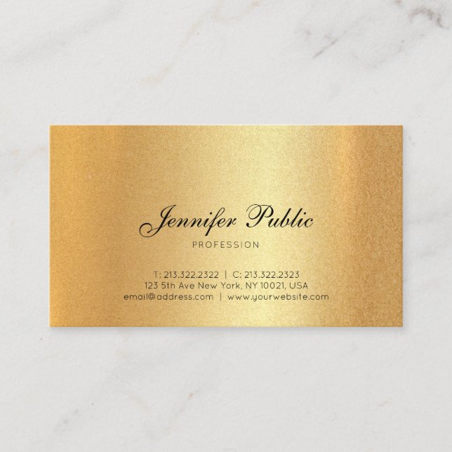 Faux Gold Handwritten Script Calligraphed Modern Business Card (Front)
