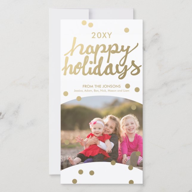Faux Gold Happy Holidays Handwrite 8x4 Photo Card (Front)