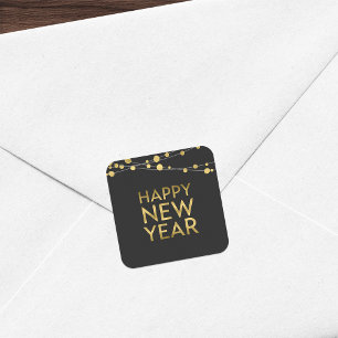 Faux Gold Happy New Year Lights Square Sticker