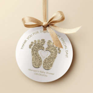 Faux Gold Heart Feet Baby Shower Favour Thank You Classic Round Sticker