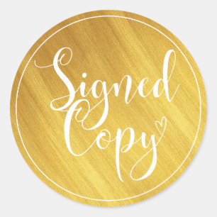 Faux Gold Heart Handwriting Signed Copy Classic Round Sticker