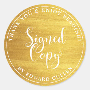 Faux Gold Heart Handwriting Signed Copy Classic Round Sticker