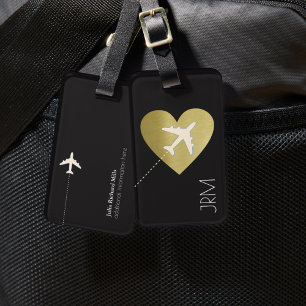 Faux Gold Heart Love Aeroplane Tavel Luggage Tag