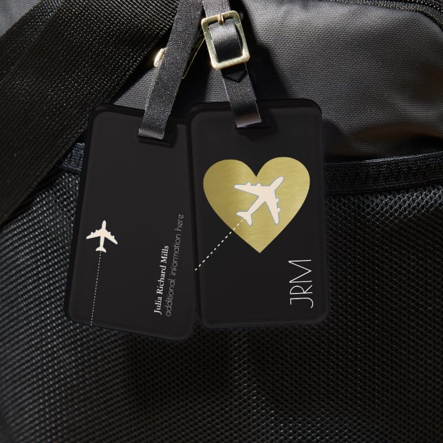 Faux Gold Heart Love Aeroplane Tavel Luggage Tag (Creator Uploaded)