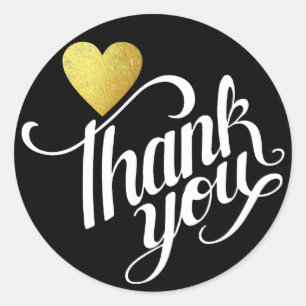 faux gold heart love thank you classic round sticker